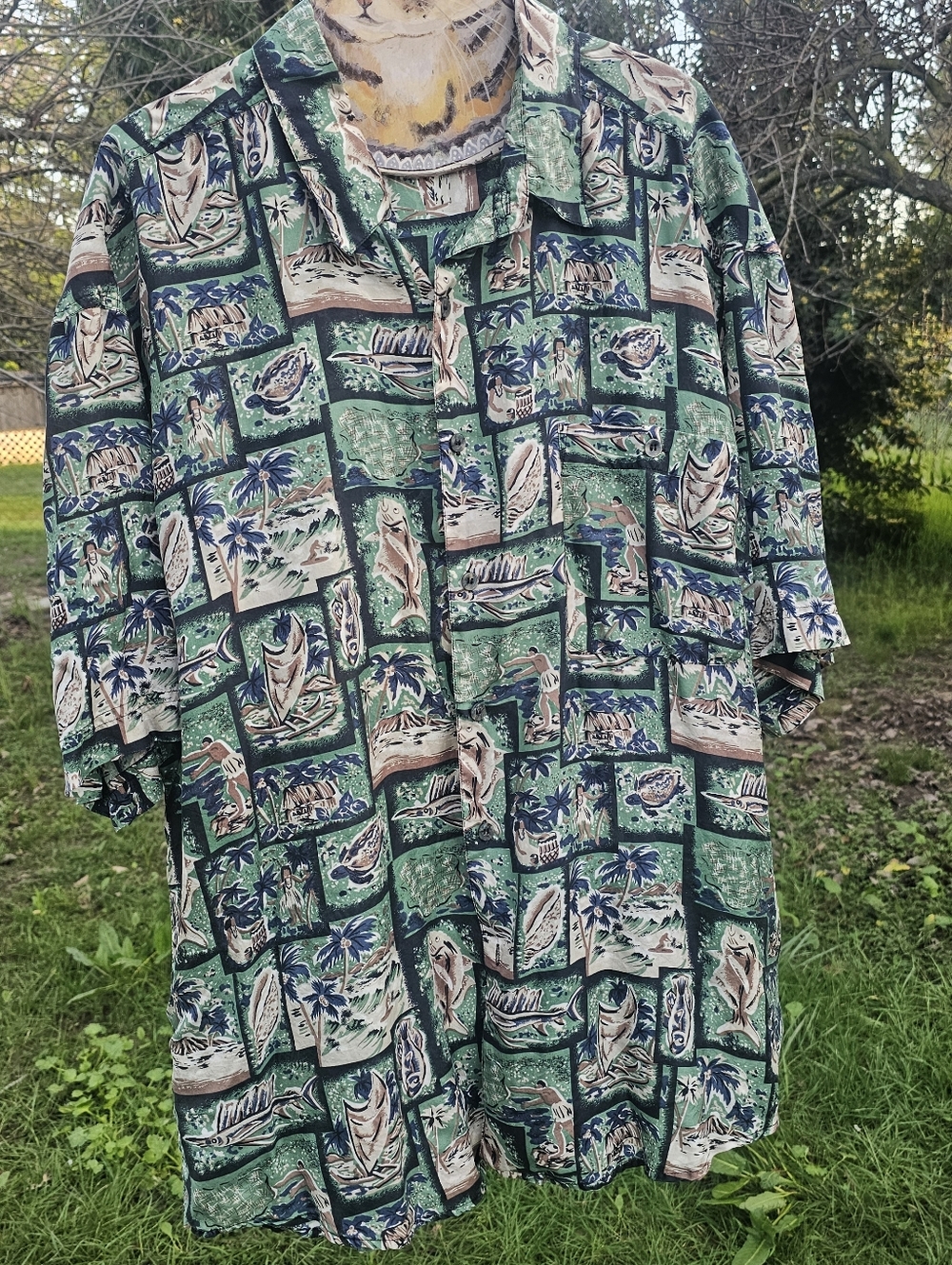 Vintage Porcini Silk Men's Short-Sleeve Hawaiian Print Aloha Camp Shirt